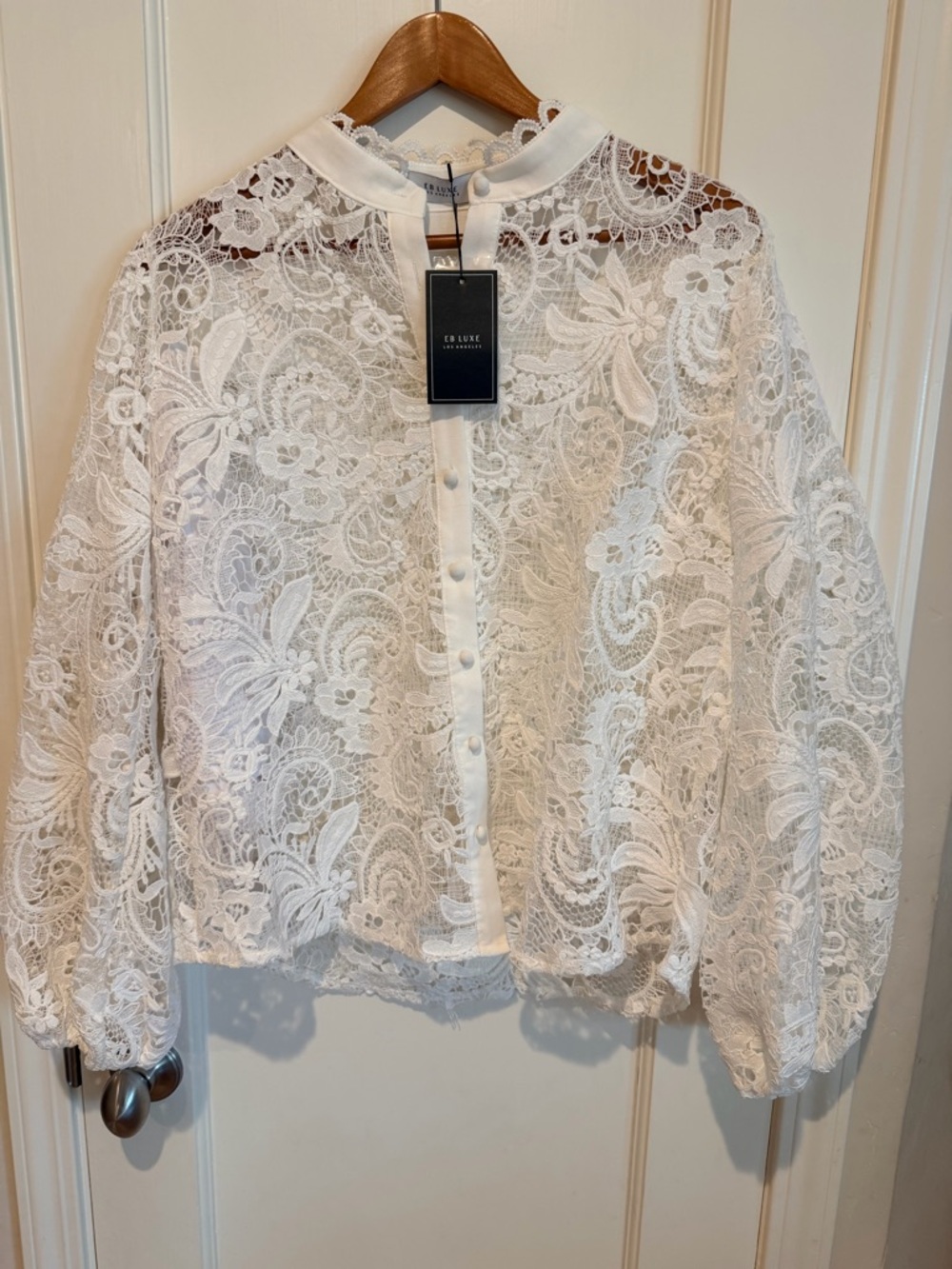 NWT EB Luxe White Lace Button-Front Blouse